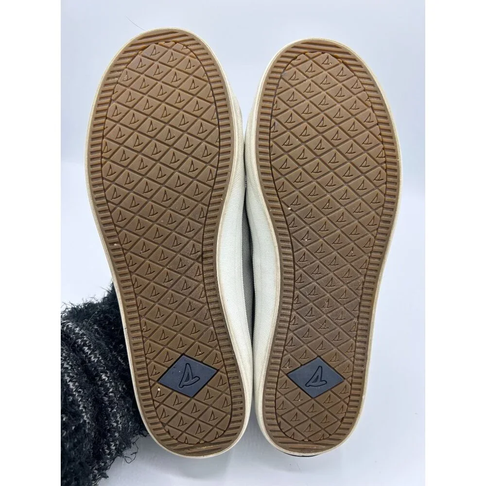 Sperry Womens Canvas Gray Slip-On Sneakers Size 8 Leather Shoe Strings